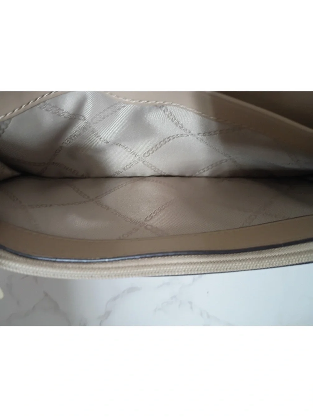Michael Kors Taupe Pebbled Leather Wallet with Gold MK Emblem